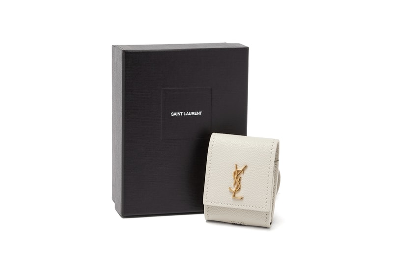 Saint Laurent YSL AirPod Logo Earphone Case Gold White Leather Luxury Accessory