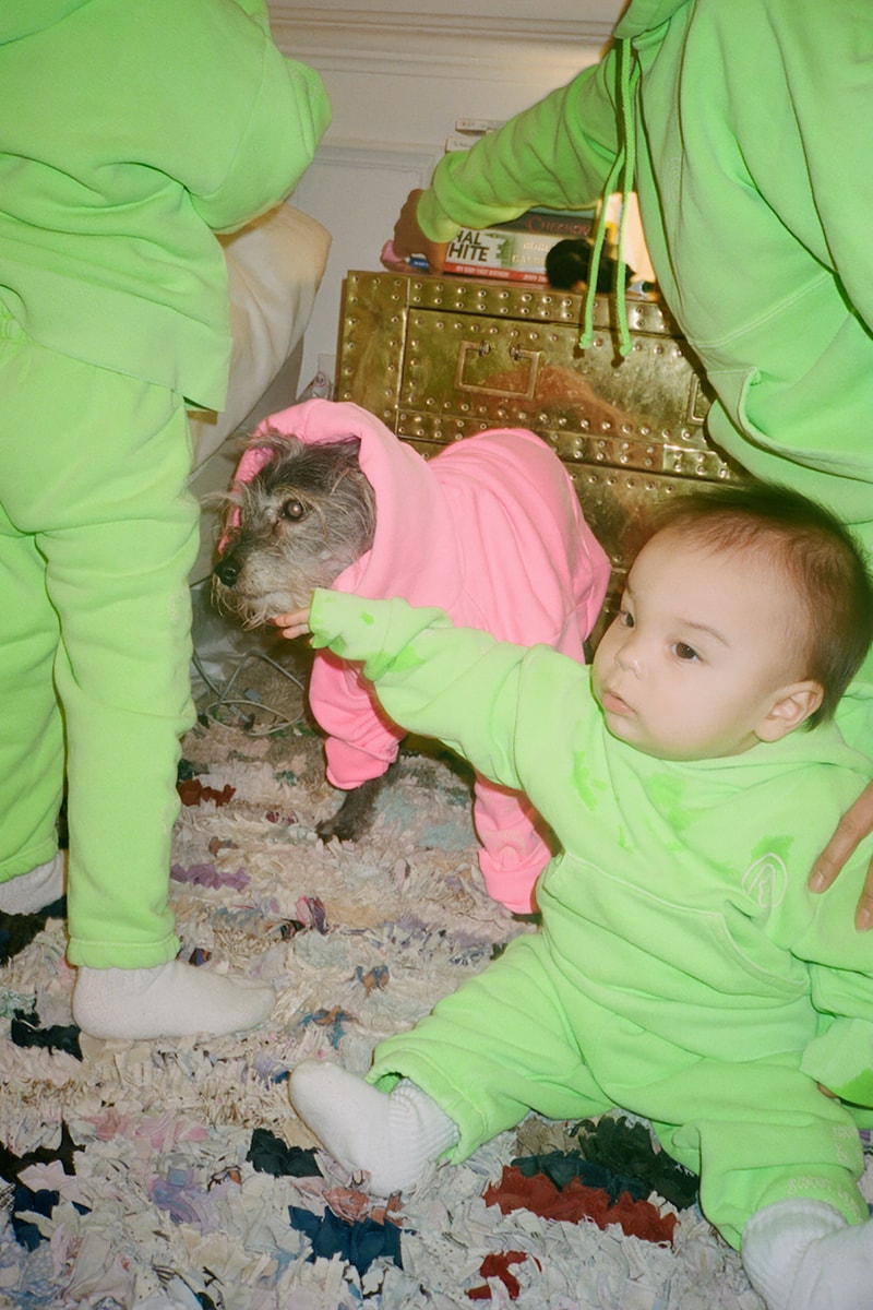 sandy liang two bridges collaboration limited edition hoodies sweatpants sets neon green pink greta lee