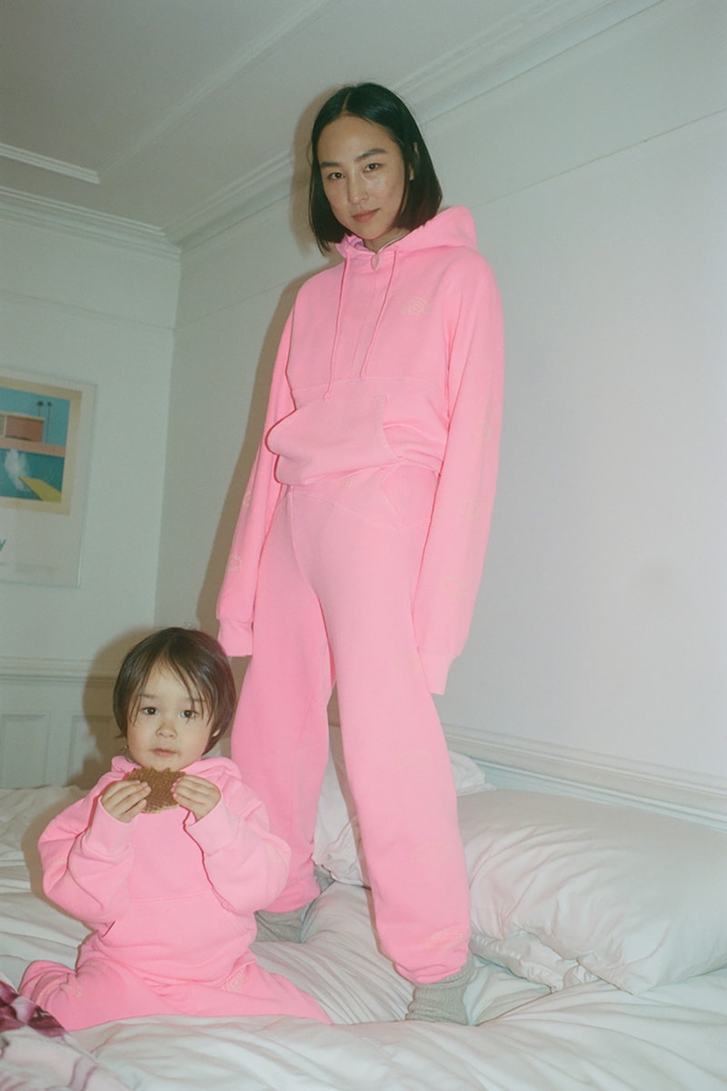 sandy liang two bridges collaboration limited edition hoodies sweatpants sets neon green pink greta lee