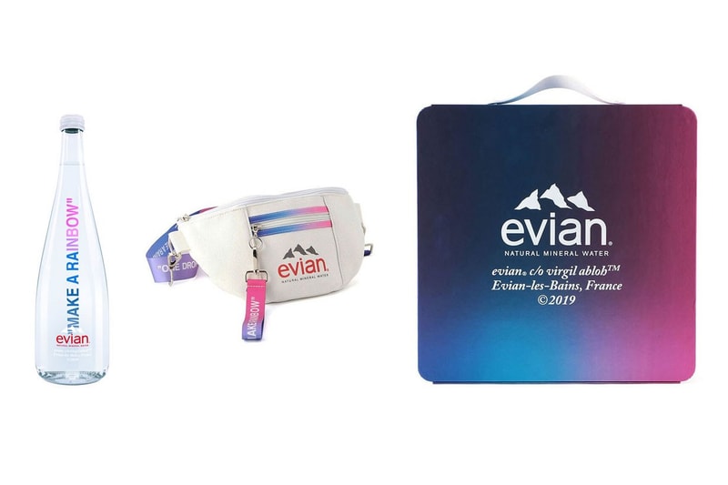 virgil abloh evian water bag bottle boxed set asia exclusive barneys new york japan polka dots limited edition drop purple blue pink gradient