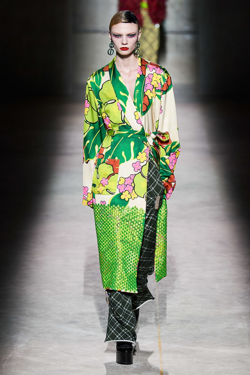 Dries Van Noten Fall/Winter 2020 Collection Runway Show Floral Coat Green