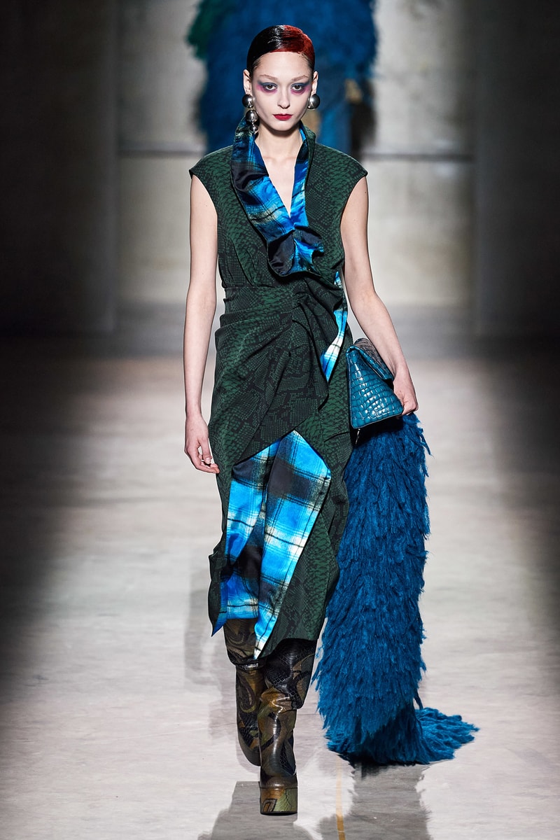 Dries Van Noten Fall/Winter 2020 Collection Runway Show Plaid Dress Blue