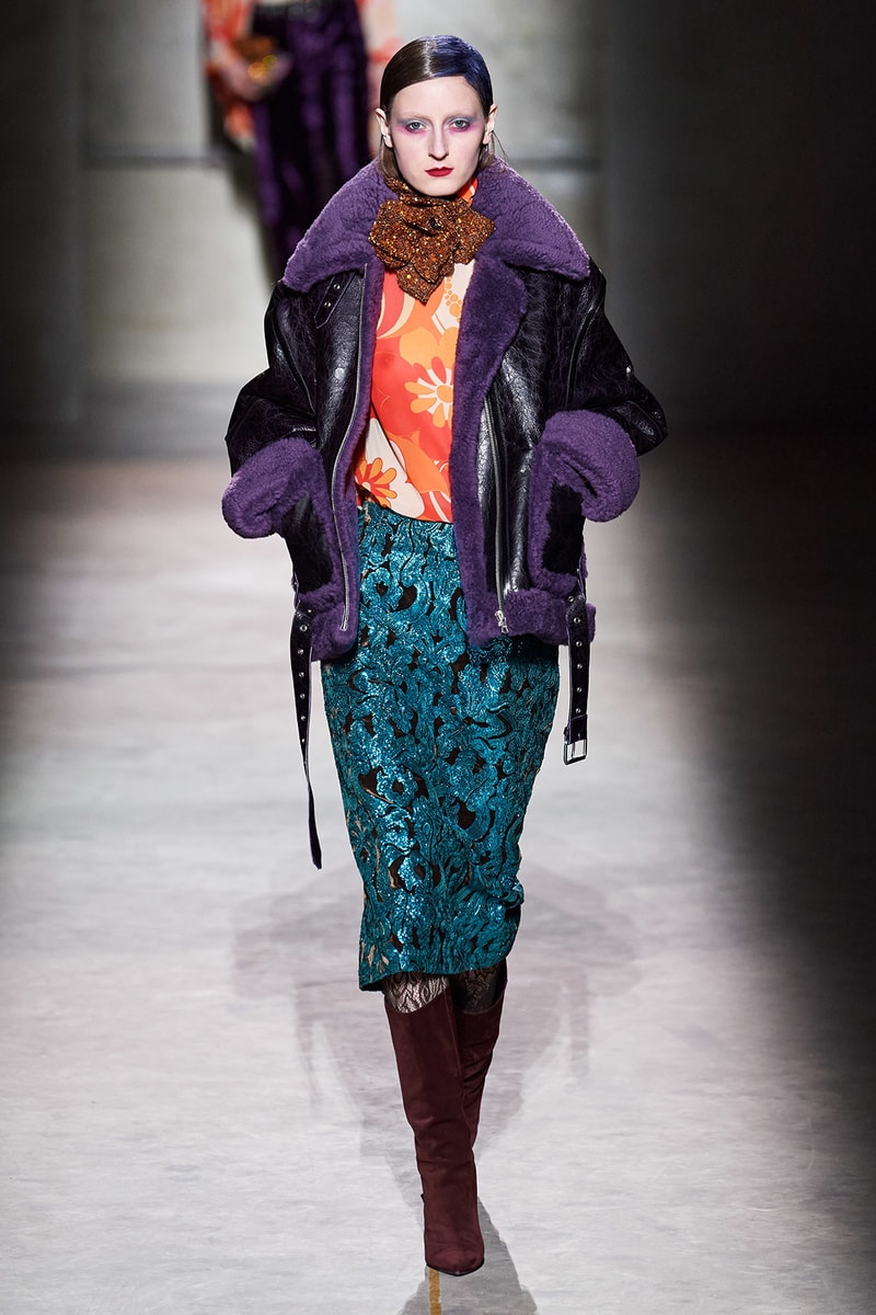 Dries Van Noten Fall/Winter 2020 Collection Runway Show Shearling Jacket Purple