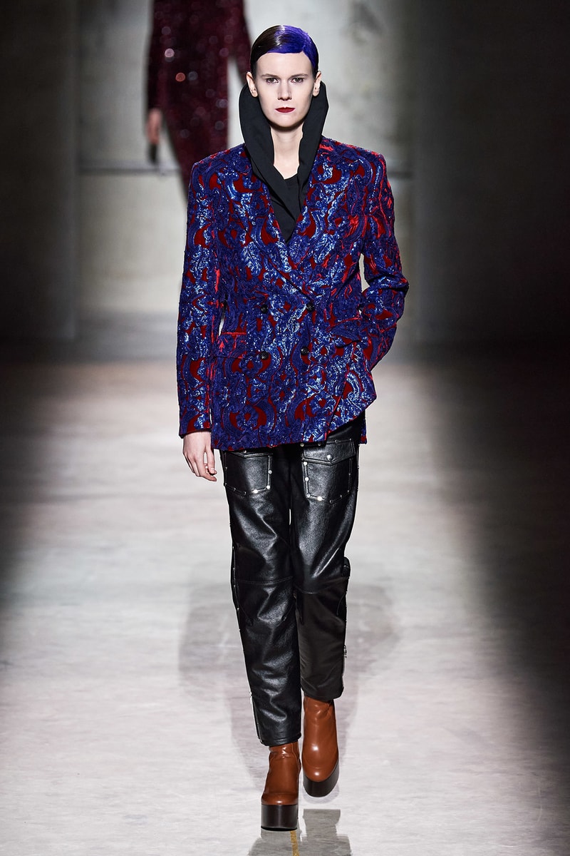 Dries Van Noten Fall/Winter 2020 Collection Runway Show Jacket Purple Leather Pants