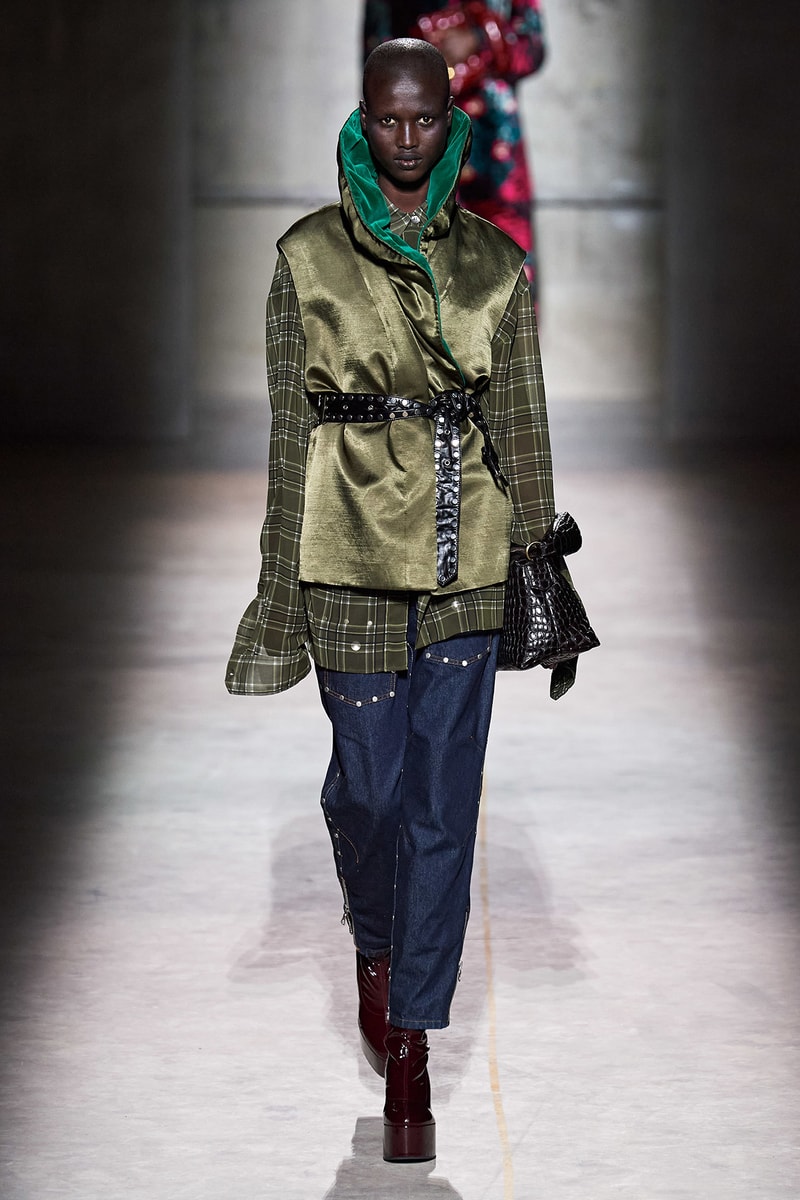 Dries Van Noten Fall/Winter 2020 Collection Runway Show Silk Top Green