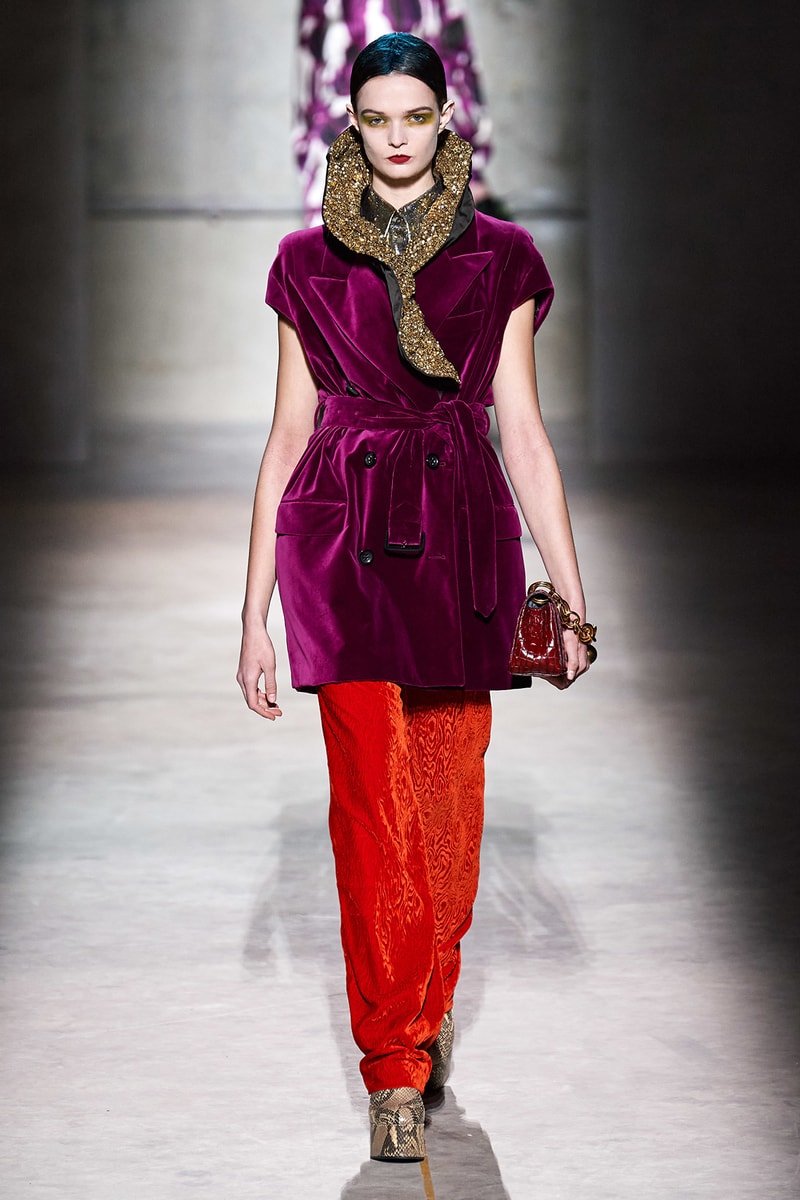 Dries Van Noten Fall/Winter 2020 Collection Runway Show Velvet Top Burgundy