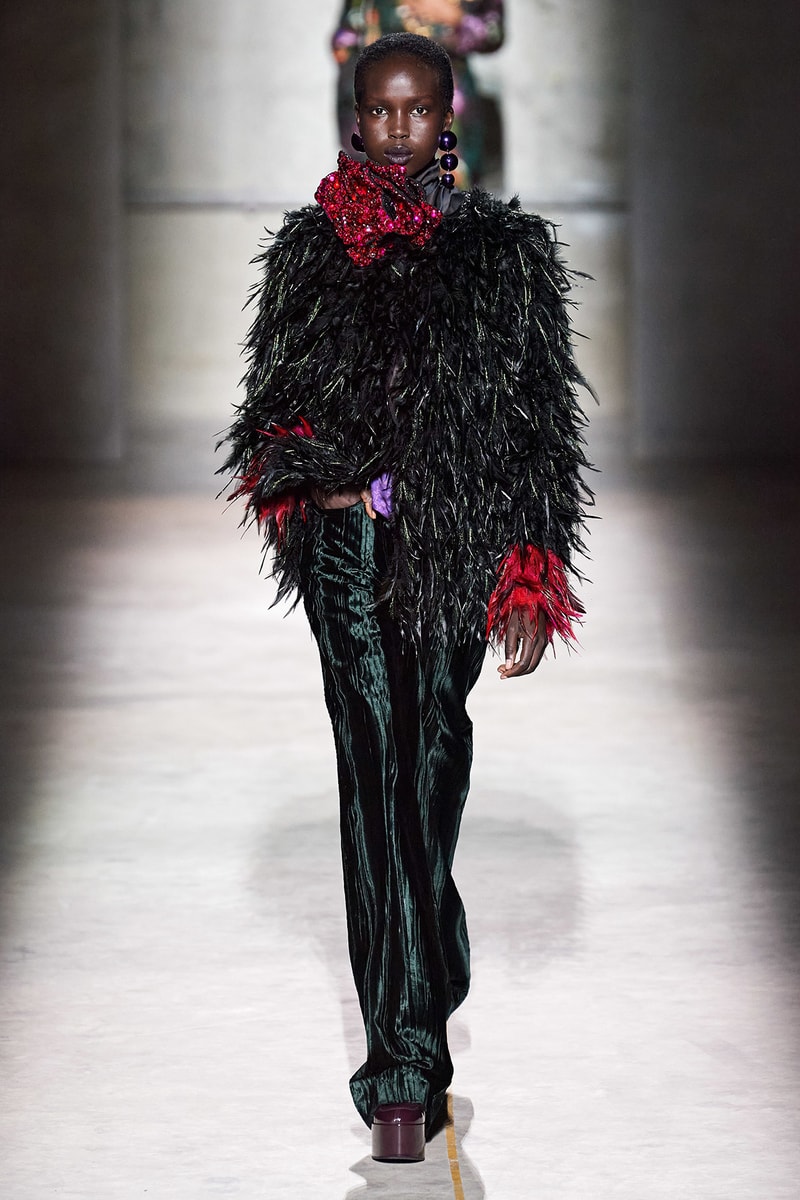 Dries Van Noten Fall/Winter 2020 Collection Runway Show Feather Jacket