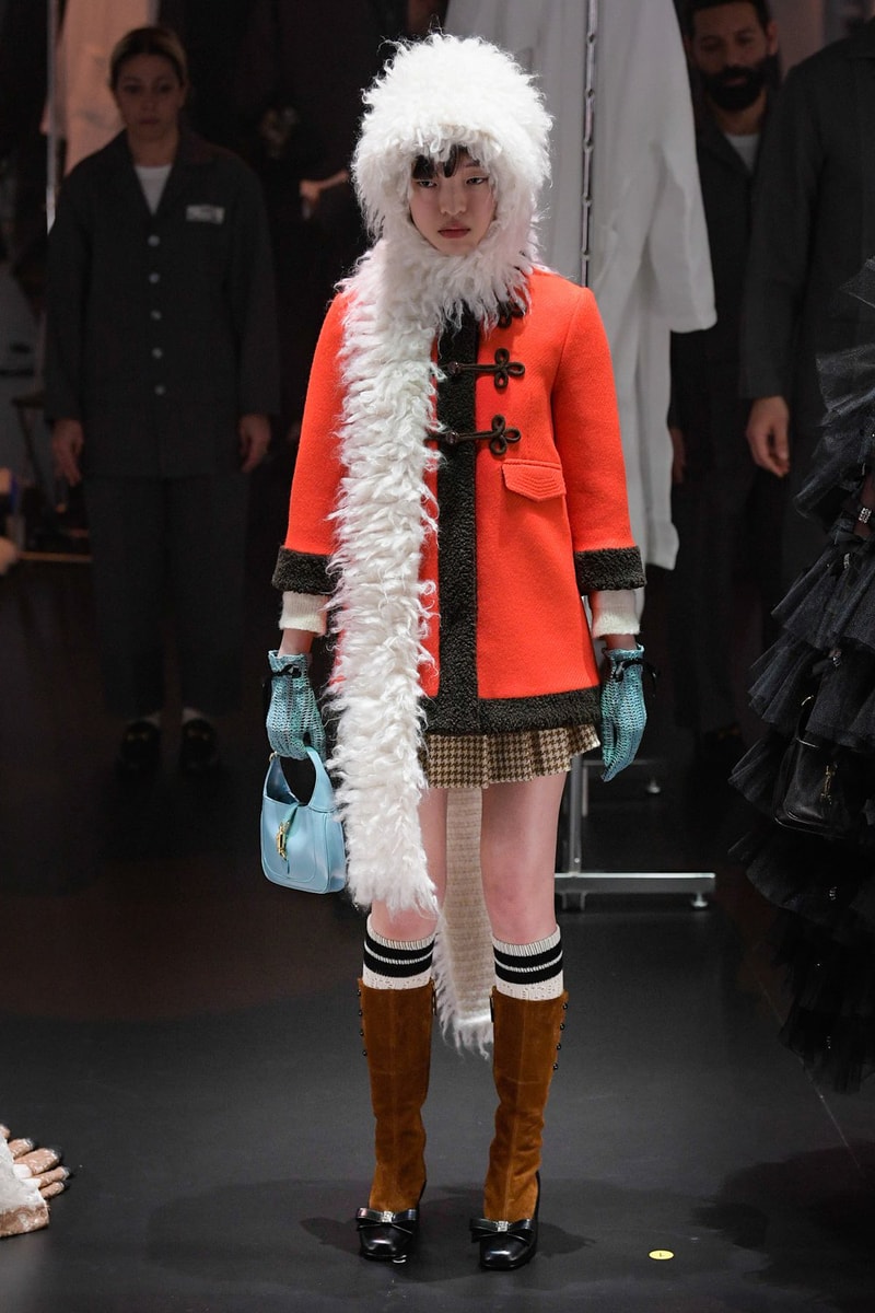 Gucci Fall/Winter 2020 Collection Runway Show Fur Hat Coat Orange