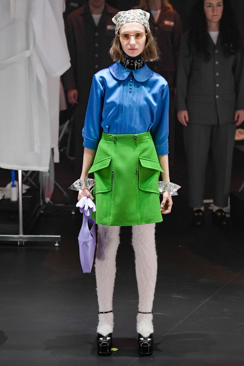 Gucci Fall/Winter 2020 Collection Runway Show Blouse Blue Skirt Green