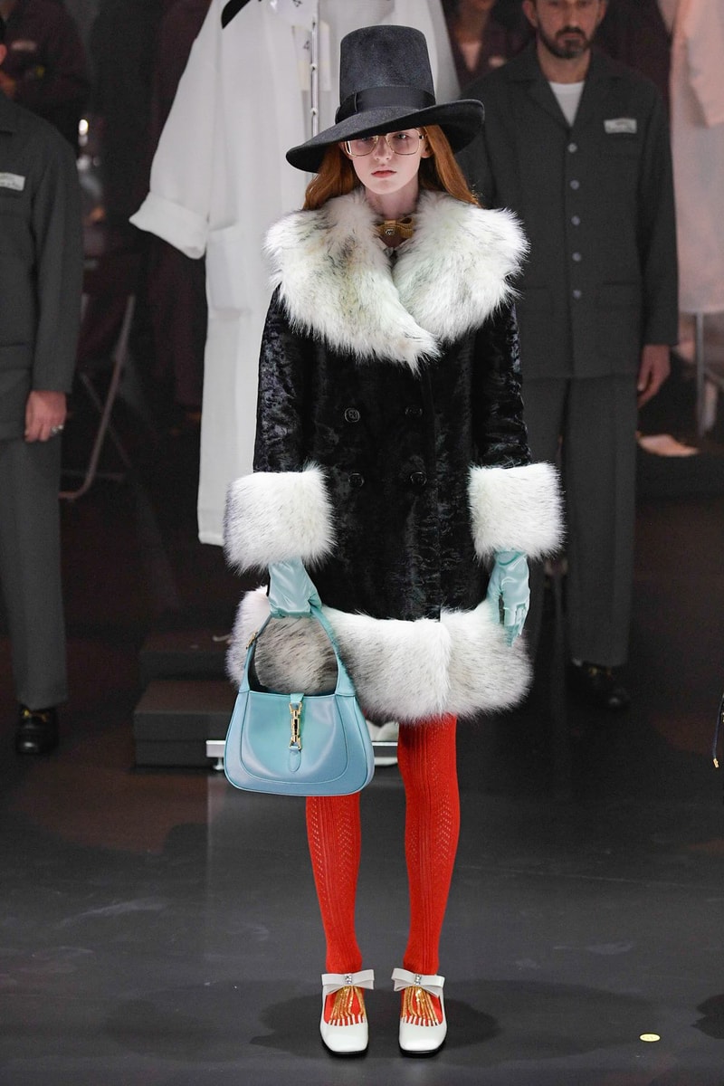 Gucci Fall/Winter 2020 Collection Runway Show Fur Trimmed Coat Black