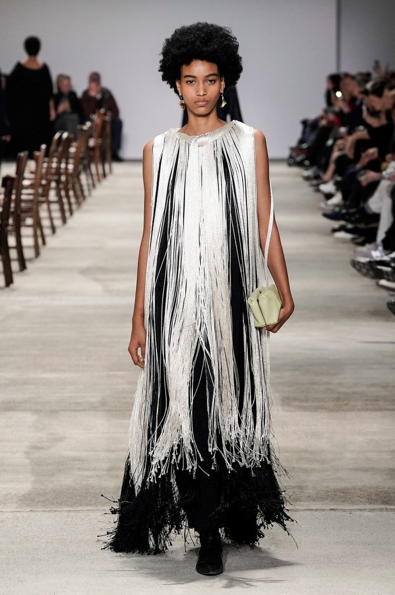 Jil Sander Fall/Winter 2020 Collection Runway Show Fringe Dress White Black