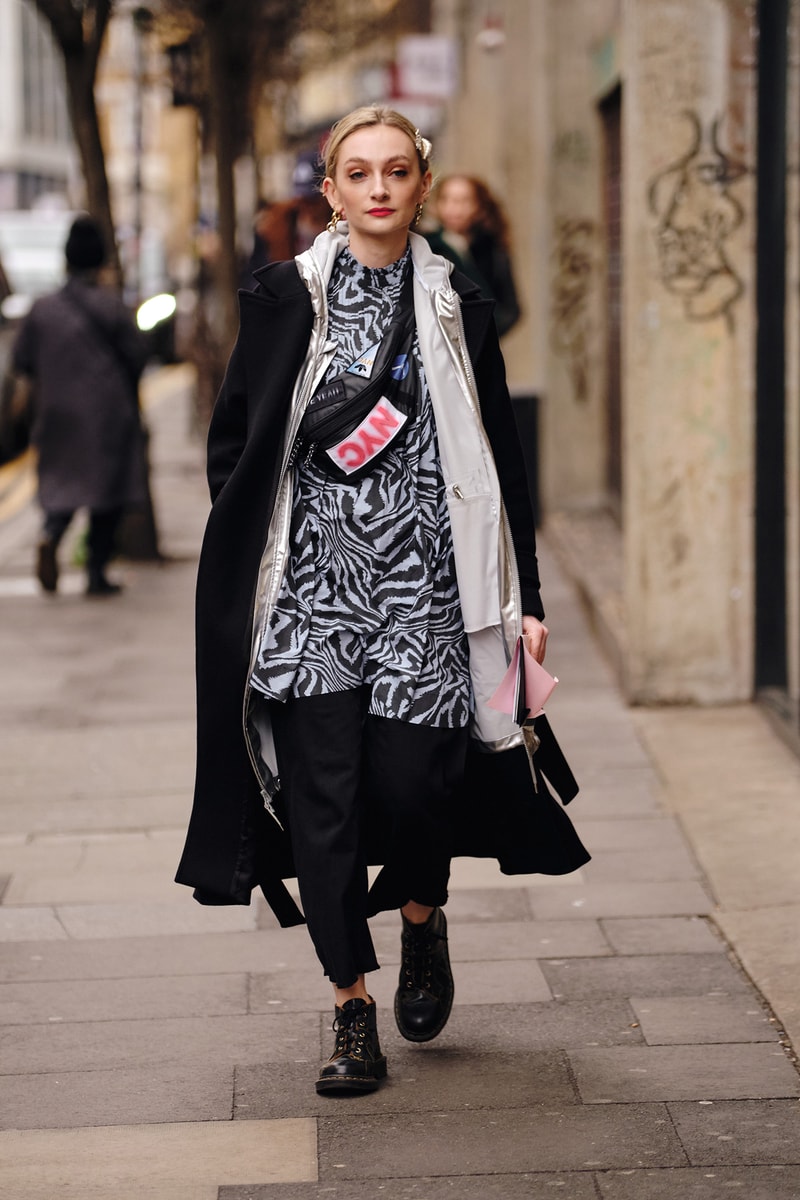 Street Style London Fashion Week Fall Winter 2020 faux fur bag zebra print