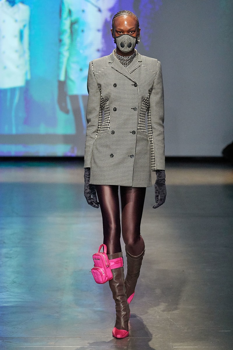Marine Serre Fall/Winter 2020 Collection Runway Show Jacket Houndstooth Backpack Pink