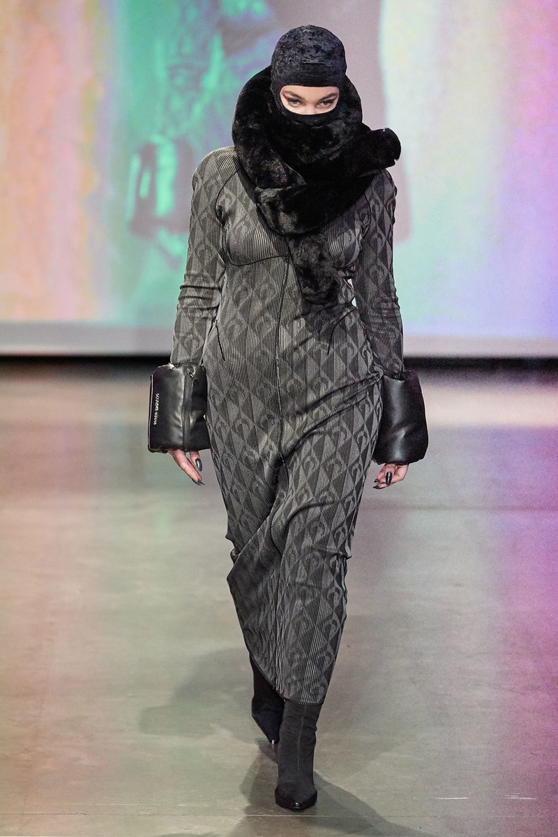 Marine Serre Fall/Winter 2020 Collection Runway Show Dress Grey Scarf Black