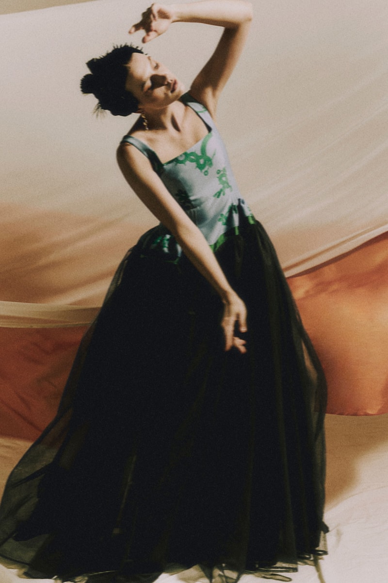 minju kim green dress Green Ruffled paneled silk-twill mini dress | MINJUKIM