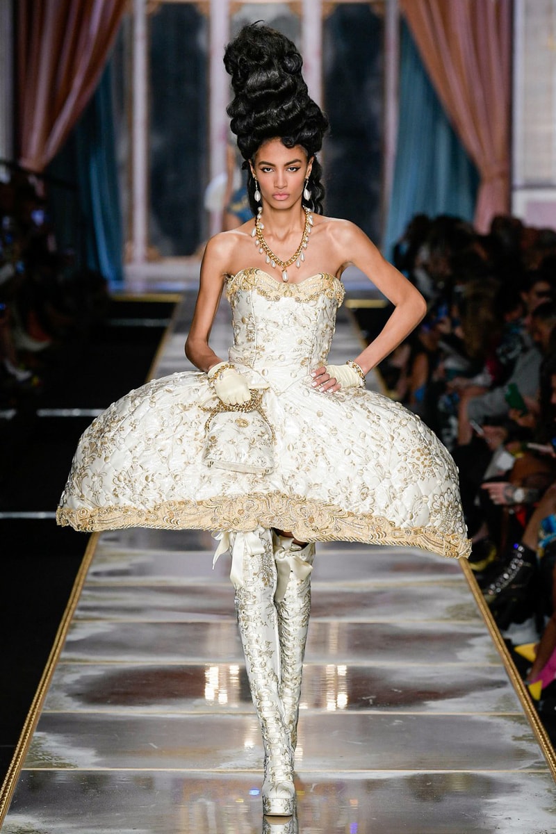 Moschino Fall/Winter 2020 Collection Runway Show Denim Dress Mini Dress Silver Gold