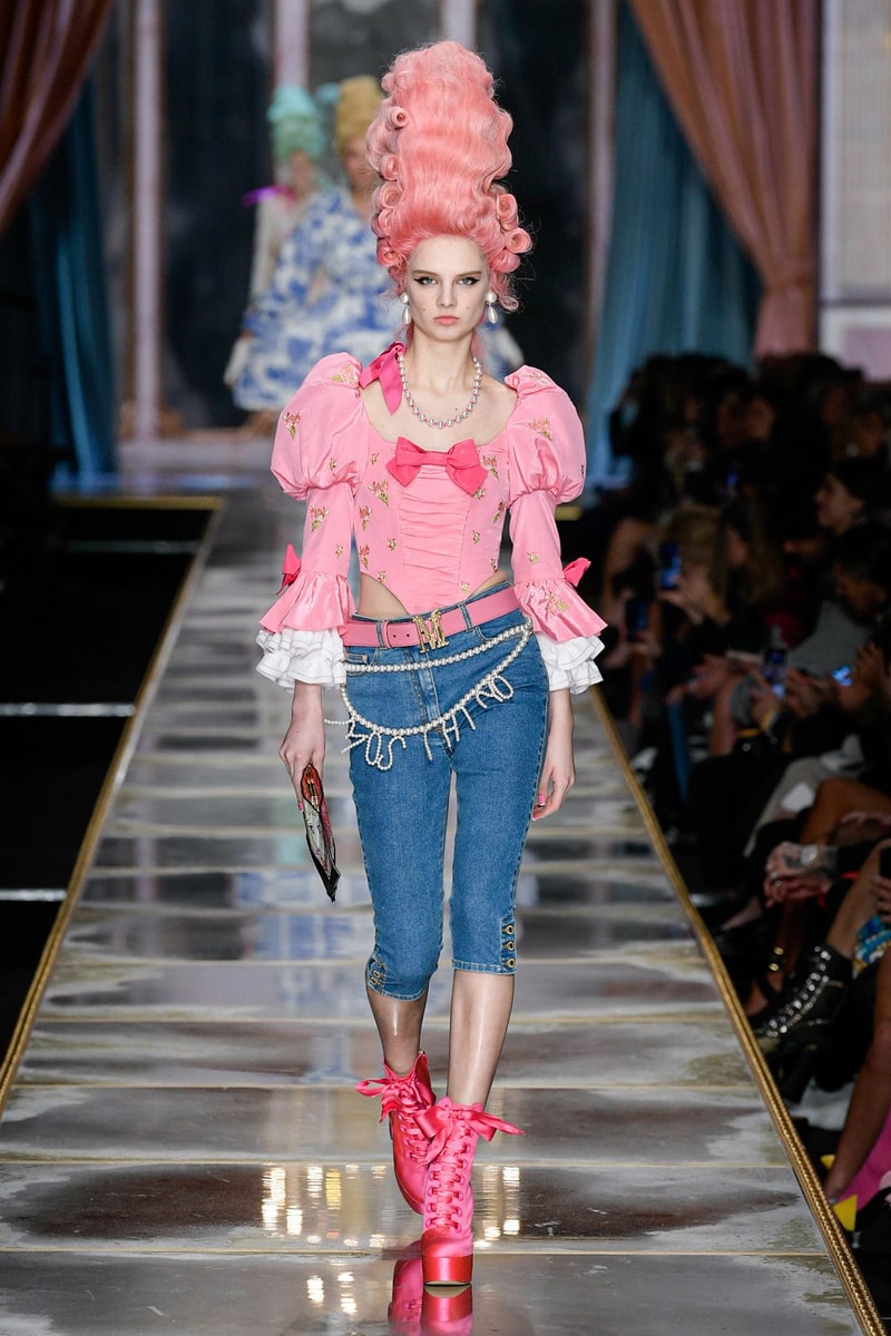 Moschino Fall/Winter 2020 Collection Runway Show Corset Pink Capris Denim