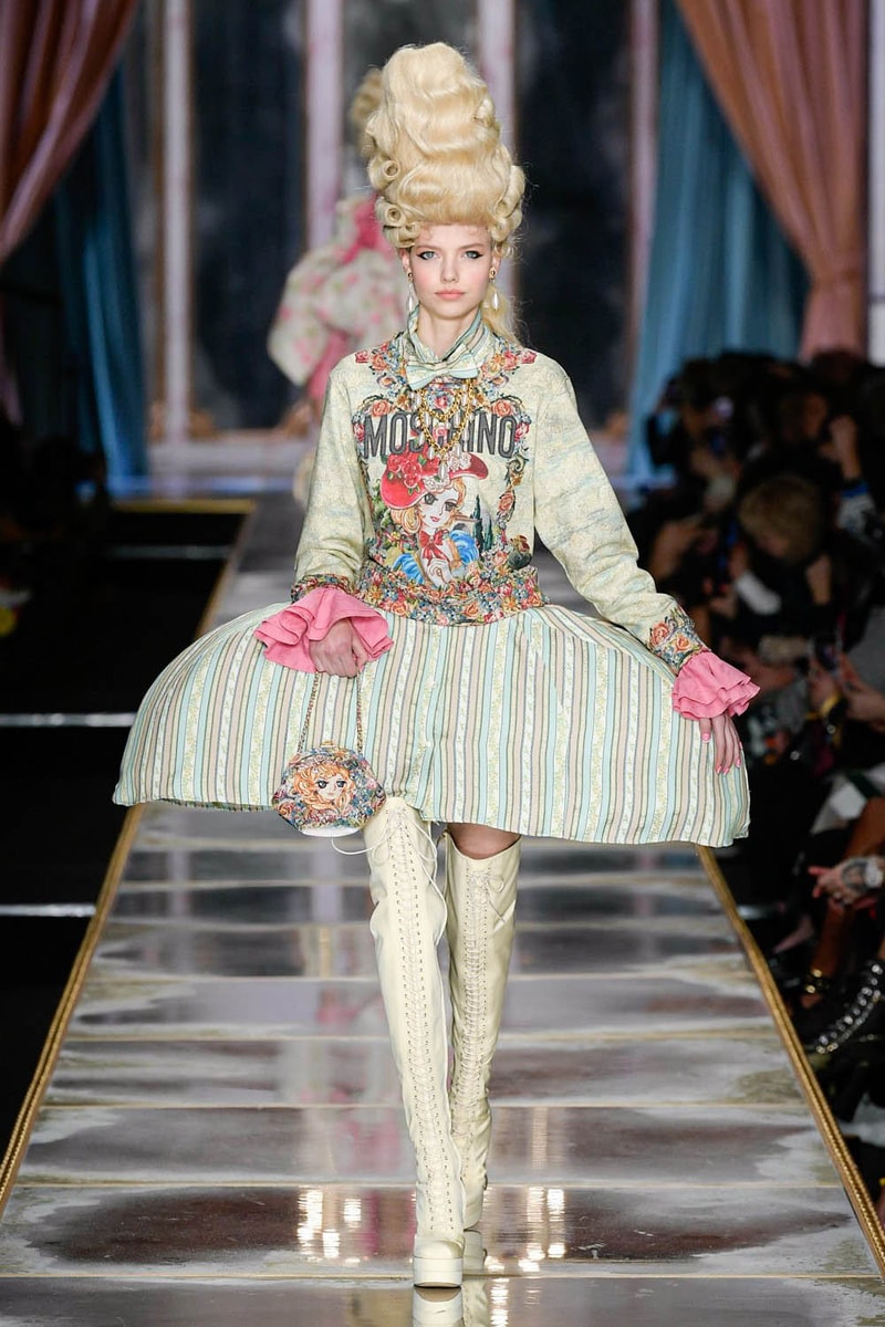 Moschino Fall/Winter 2020 Collection Runway Show Corset Dress Green Stripe