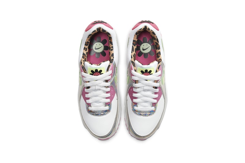 nike air max 90 womens sneakers pink fuchsia white green holographic silver metallic shoes footwear sneakerhead