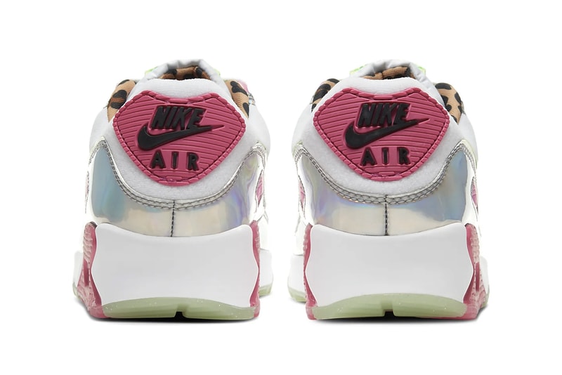 nike air max 90 womens sneakers pink fuchsia white green holographic silver metallic shoes footwear sneakerhead