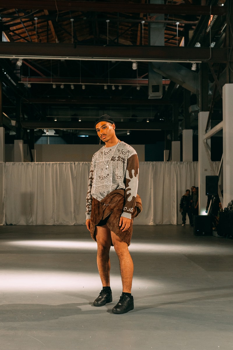 no sesso pierre davis arin hayes autumn randolph fall winter collection los angeles runway show sweater sneakers