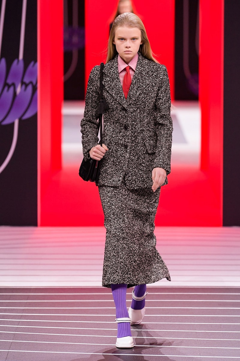 Prada Fall/Winter 2020 Collection Runway Show Tweed Jacket Skirt