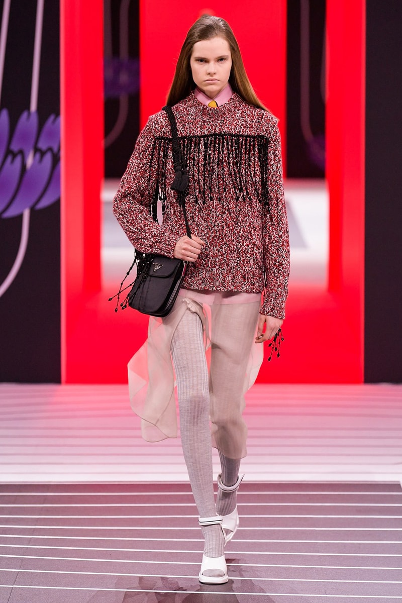 Prada Fall/Winter 2020 Collection Runway Show Fringe Tweed Sweater