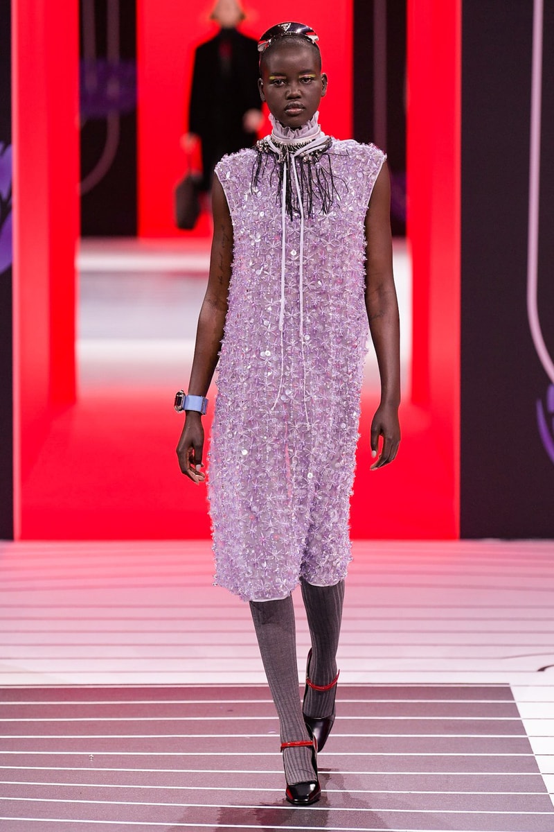 Prada Fall/Winter 2020 Collection Runway Show Beaded Dress Purple Lavender