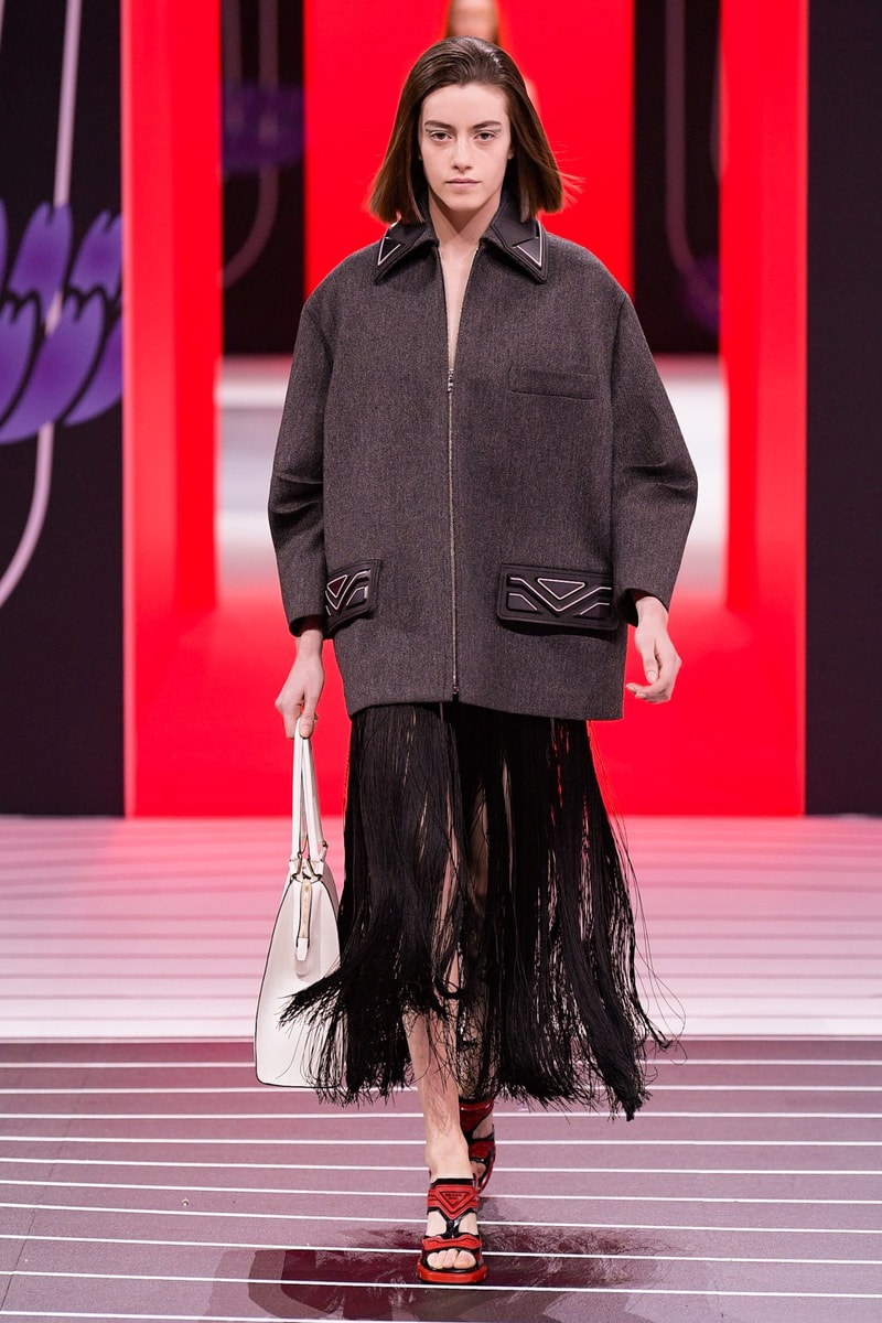 Prada Fall/Winter 2020 Collection Runway Show Fringe Skirt Black