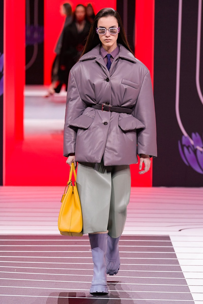Prada Fall/Winter 2020 Collection Runway Show Leather Puffer Purple