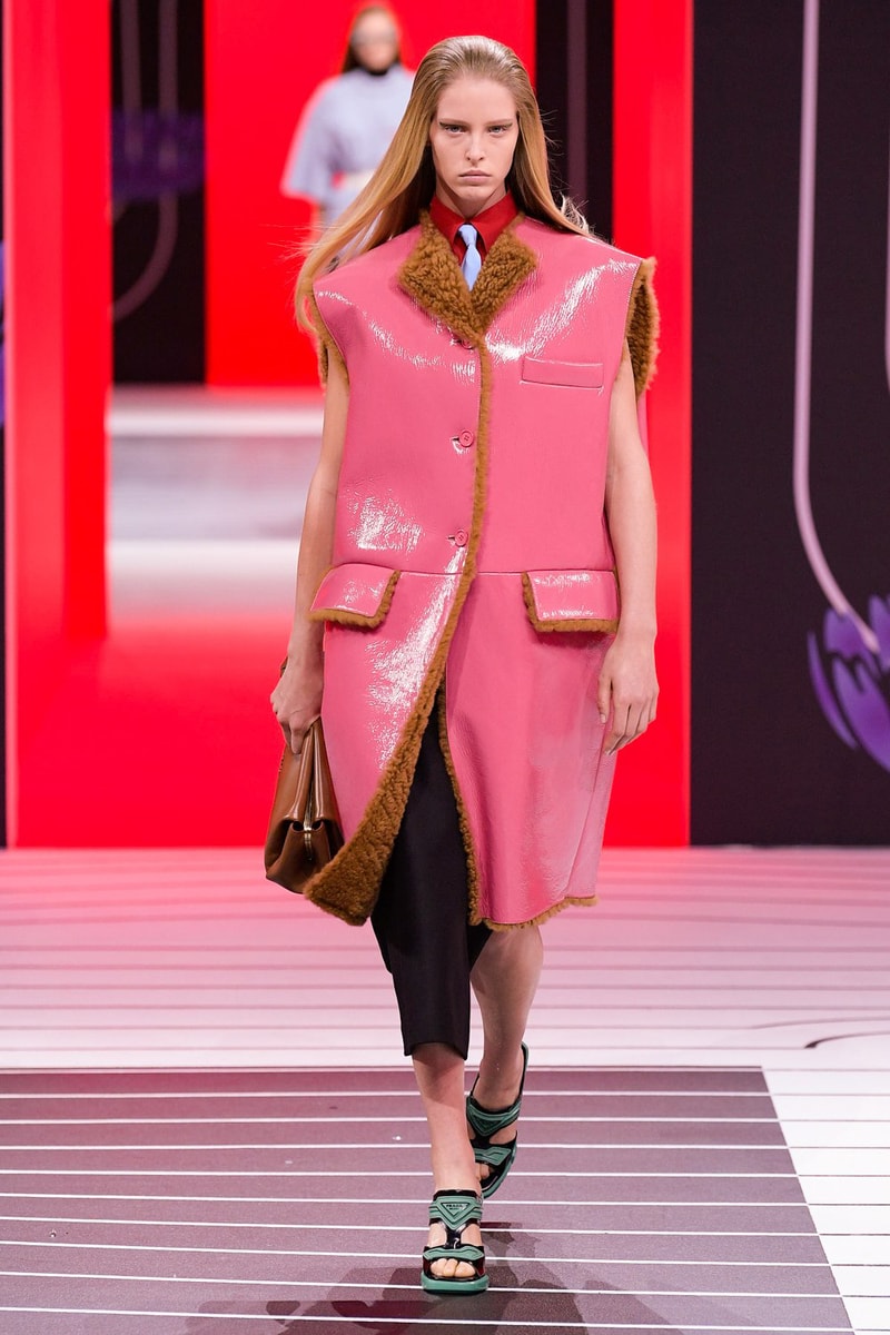 Prada Fall/Winter 2020 Collection Runway Show Shearling Coat Vest Pink