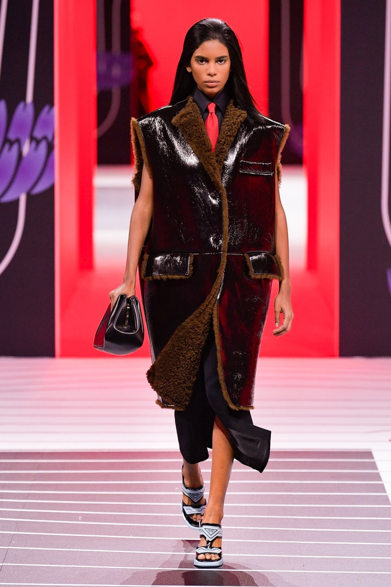 Prada Fall/Winter 2020 Collection Runway Show Shearling Coat Vest Brown