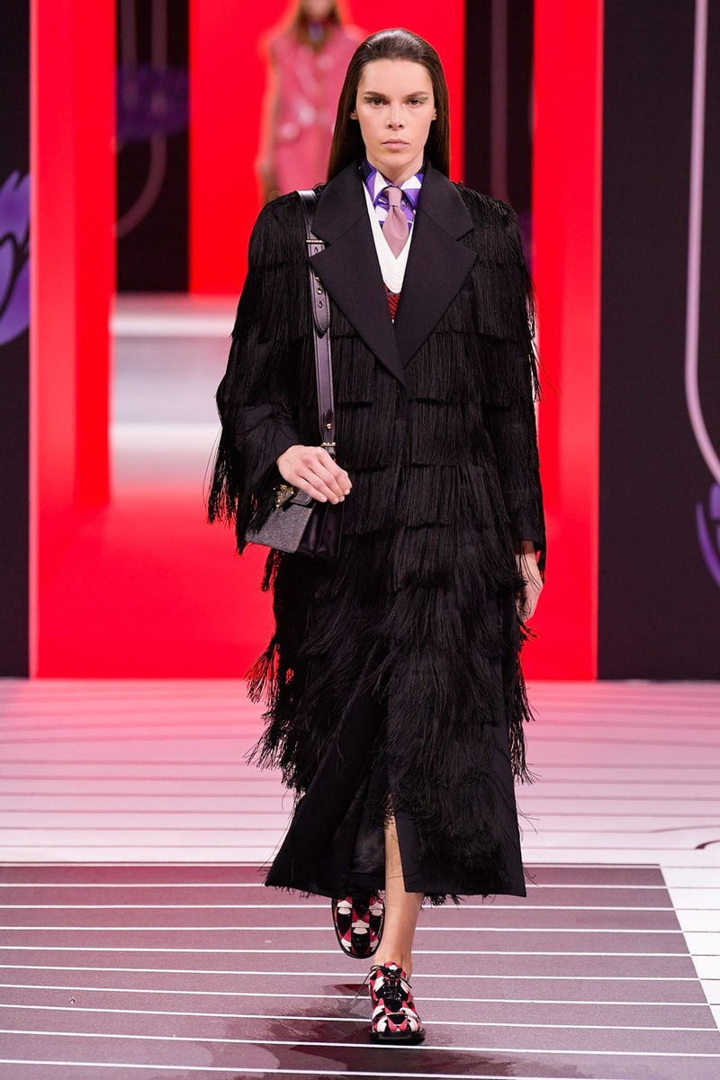 Prada Fall/Winter 2020 Collection Runway Show Fringe Coat Black