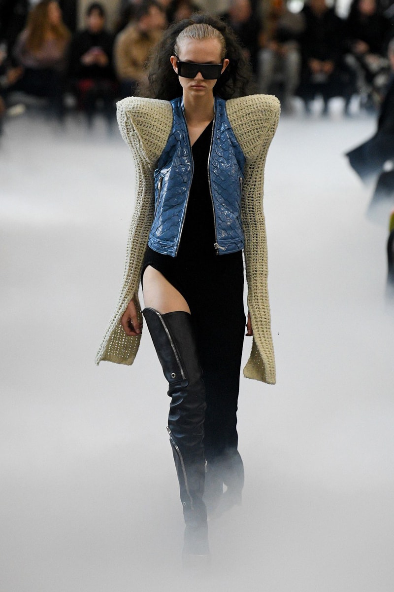Rick Owens Fall/Winter 2020 Collection Runway Show Jacket Blue Knit Sleeves