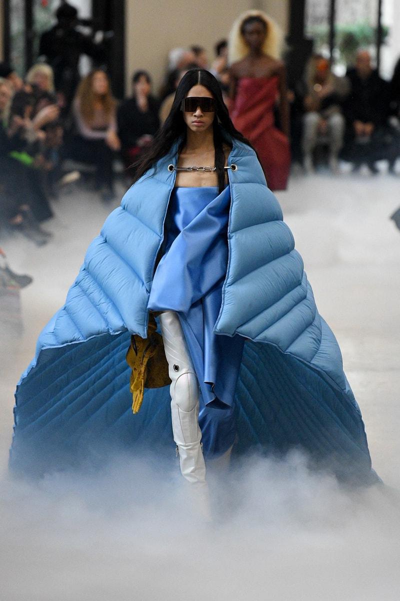Rick Owens Fall/Winter 2020 Collection Runway Show Puffer Cape Blue