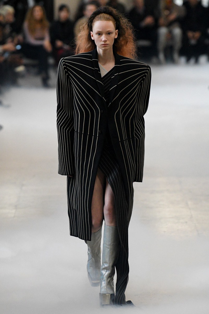 Rick Owens Fall/Winter 2020 Collection Runway Show Coat Piping Black