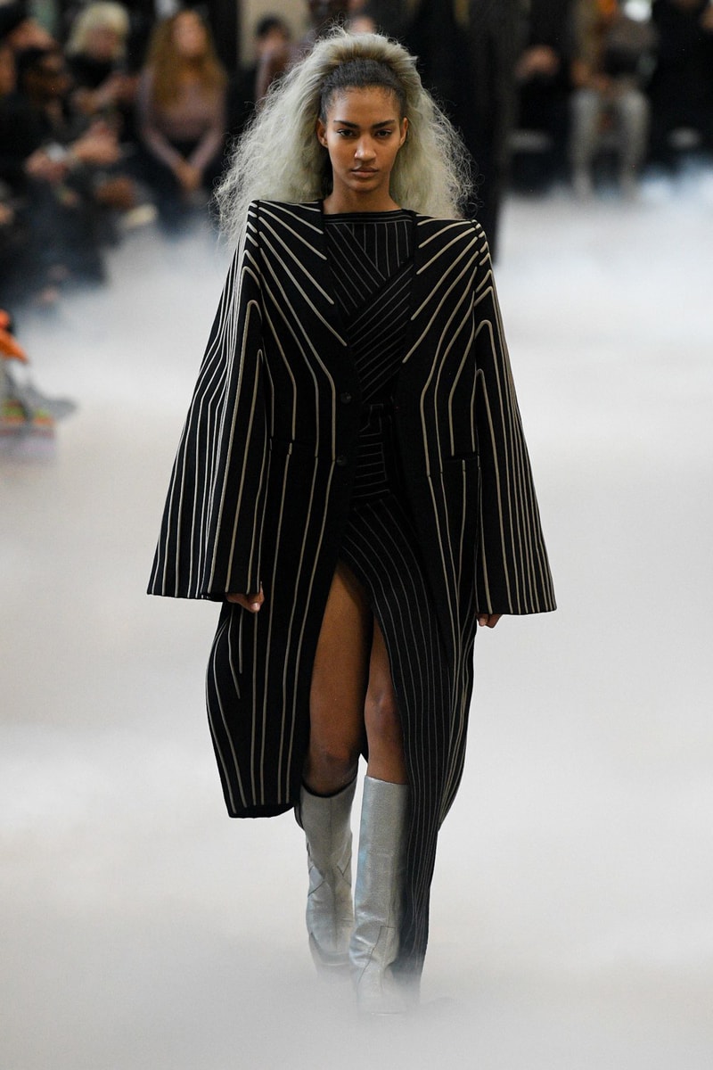 Rick Owens Fall/Winter 2020 Collection Runway Show Coat Piping Black
