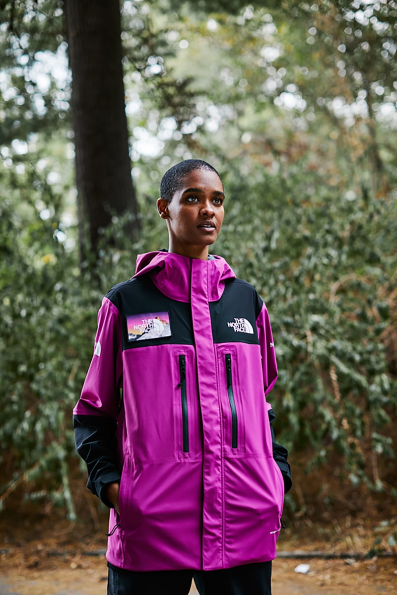 the north face seven summits collection recycled material sustainability jackets shirts pants hats pink black