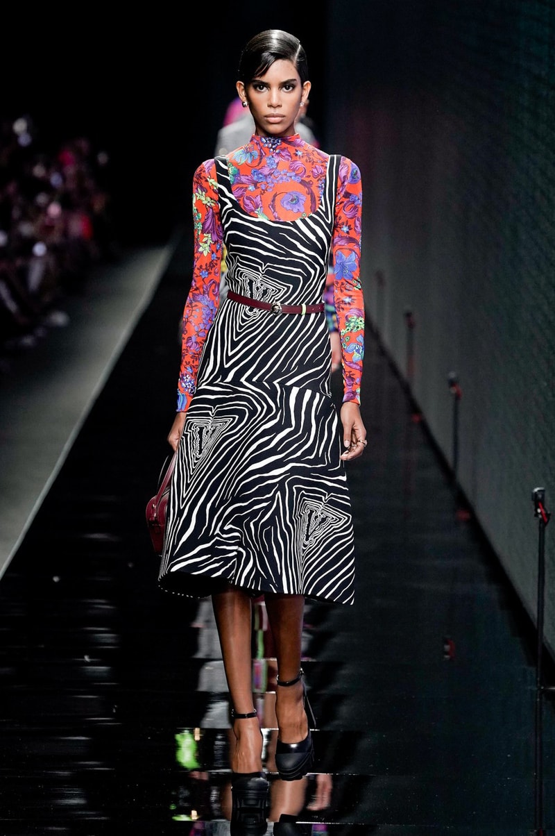 Versace Fall/Winter 2020 Collection Runway Show Zebra Dress Barococo Top
