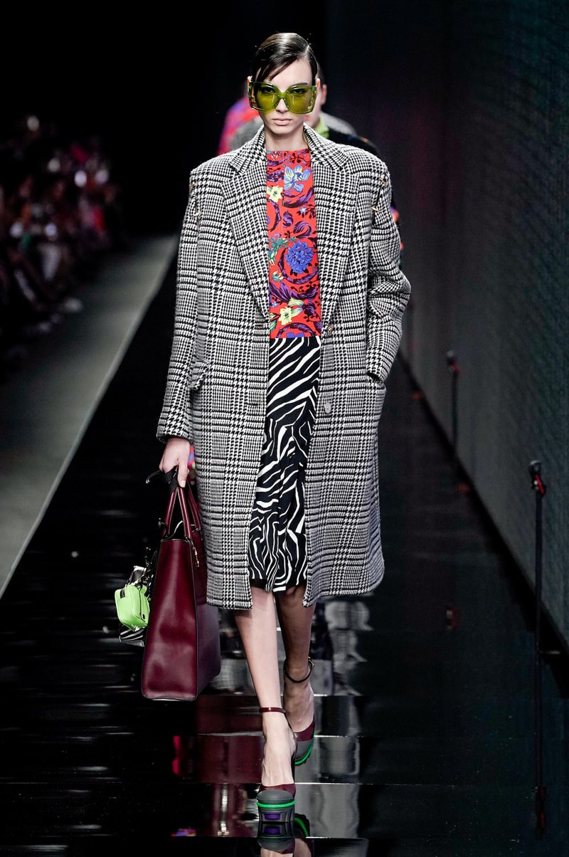 Versace Fall/Winter 2020 Collection Runway Show Plaid Coat Black White