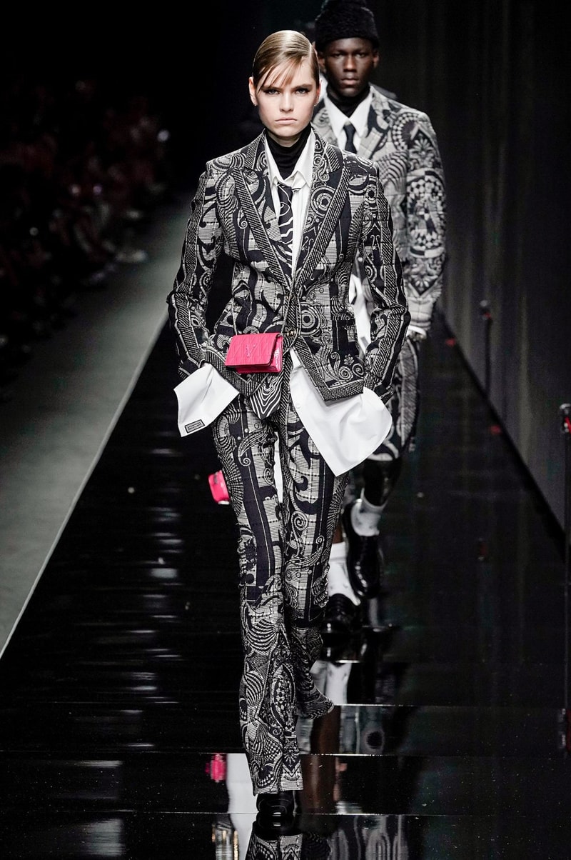 Versace Fall/Winter 2020 Collection Runway Show Zebra Stripe Jacket Pants