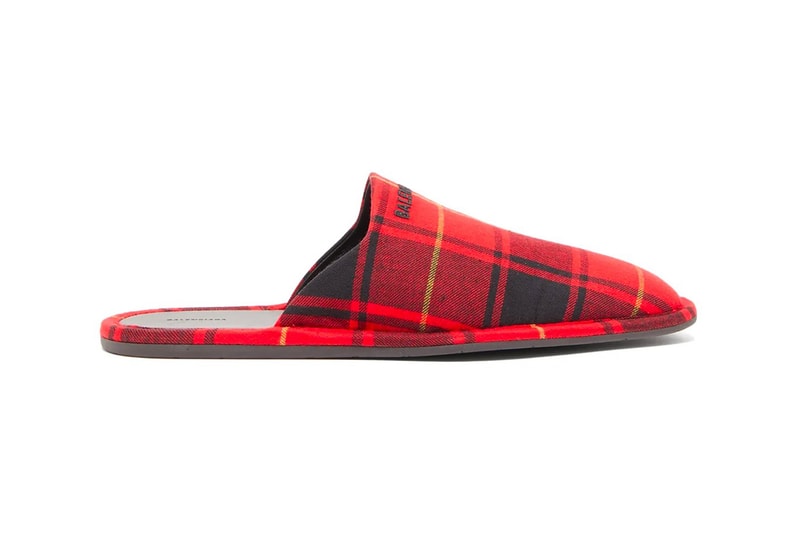 Balenciaga Slippers Logo-Embroidered Tartan Flannel