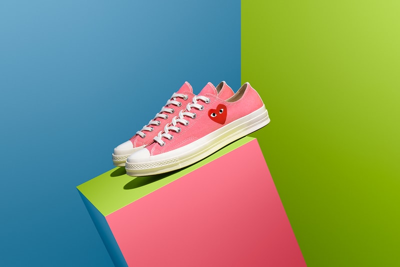 converse comme des garcons play chuck 70 high ox collaboration sneakers pink blue green hearts red sneakerhead shoes footwear