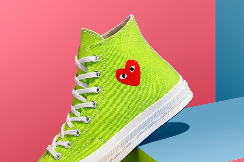 converse comme des garcons play chuck 70 high ox collaboration sneakers pink blue green hearts red sneakerhead shoes footwear