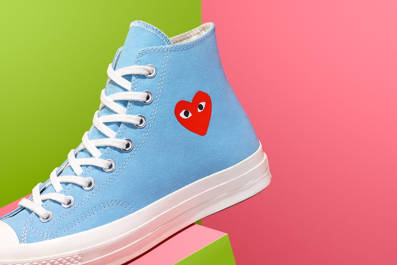 converse comme des garcons play chuck 70 high ox collaboration sneakers pink blue green hearts red sneakerhead shoes footwear