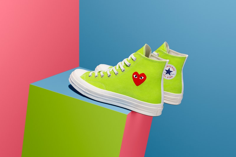 converse comme des garcons play chuck 70 high ox collaboration sneakers pink blue green hearts red sneakerhead shoes footwear