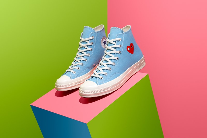 converse comme des garcons play chuck 70 high ox collaboration sneakers pink blue green hearts red sneakerhead shoes footwear