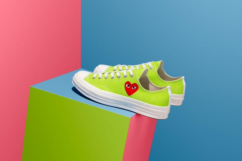 converse comme des garcons play chuck 70 high ox collaboration sneakers pink blue green hearts red sneakerhead shoes footwear