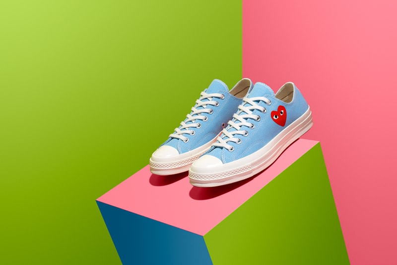 converse comme des garcons play chuck 70 high ox collaboration sneakers pink blue green hearts red sneakerhead shoes footwear