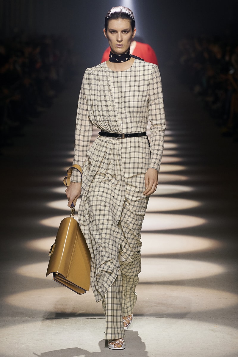 givenchy paris fashion week fall winter womens collection clare waight keller runway show kaia gerber adut akech red black white gown pants shirred blouse